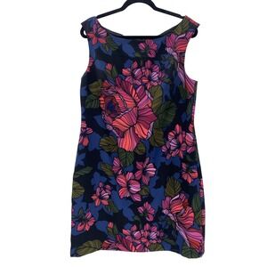 TRINA TURK Kiera Sleeveless Shift Dress Botanical Tropical Floral Print Size Lg.